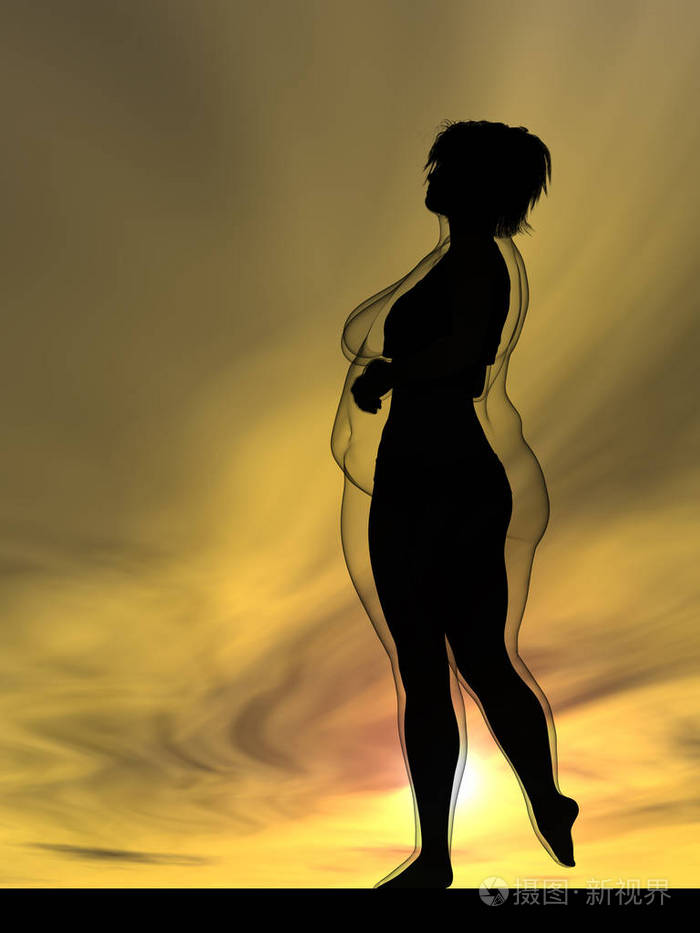 概念脂肪超重肥胖女性与苗条适合健康身体后,减肥或饮食与肌肉瘦年轻