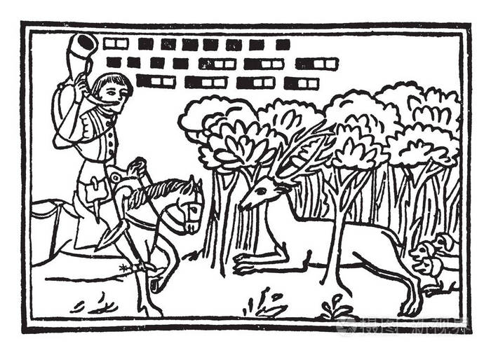 插画 在这个图像中,这是一个中世纪的狩猎角