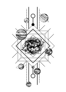 几何太阳纹身图片