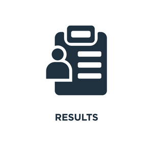 结果符号结果图标. 黑色填充矢量插图. 白色背景上的结果符号.