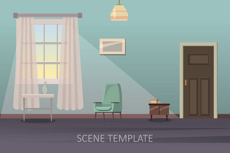 起居室内有家具.矢量插图的卡通风格.动画的模板场景, 已隔离照片