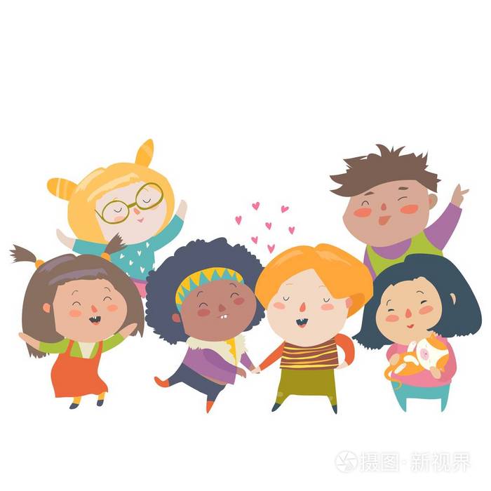 组儿童不同国籍和肤色种族平等宽容多样性