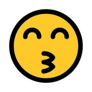 噘起嘴唇用微笑的眼睛亲吻表情符号,彩色矢量插图照片