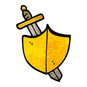 剑豪简单画纹理插图卡通剑和盾牌照片