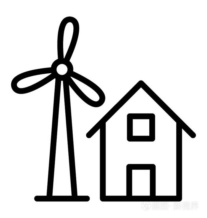 房屋风车概念农村房屋线图标插画-正版商用图片1skxlg-摄图新视界