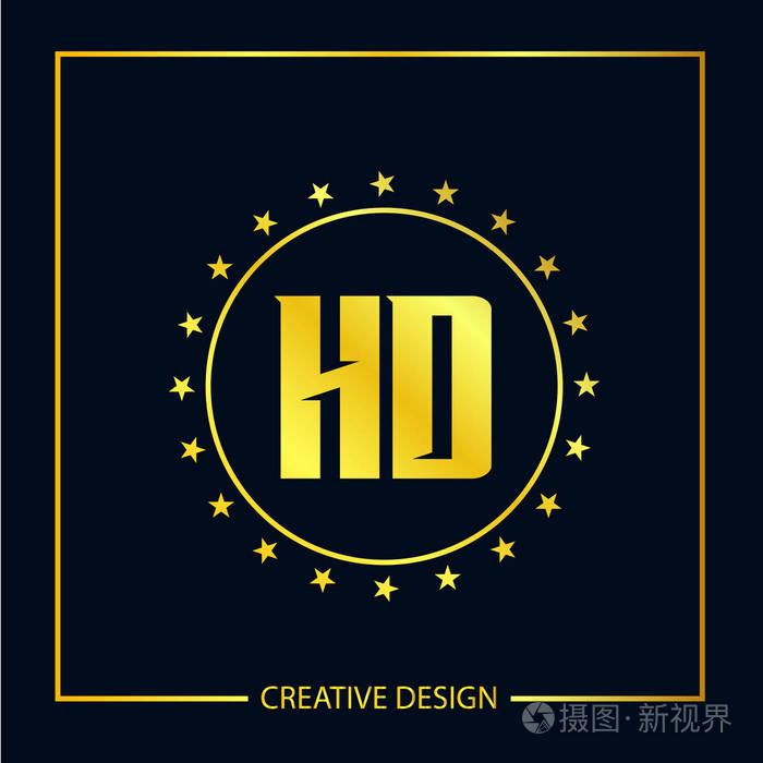 初始字母hd标志模板设计矢量插画