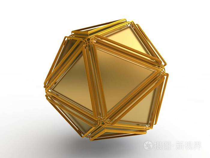 照片 多面体多边形几何形状的爆炸在空间和中心的整个多面体中分解成