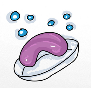 一个肥皂吉祥物动物和小微笑与有趣和温柔的表情为您的网站按钮.照片