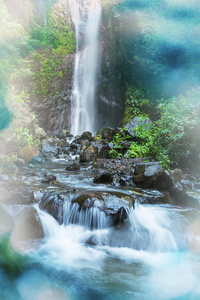 风景 冒险 岩石 印度尼西亚 树叶 地标 丛林 级联 环境