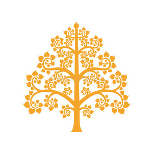 金色菩提树符号与泰国风格隔离的背景照片