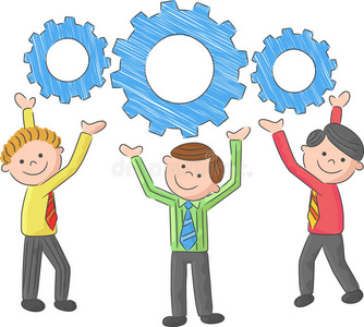 团队协作卡通卡通齿轮连接协作企业团队理念照片