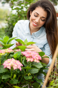 花园 商店 微笑 女孩 夏天 春天 美丽的 植物学 温室