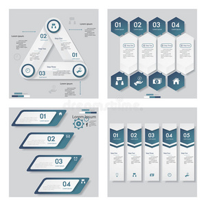 收集4个蓝色模板图形或网站布局。 矢量背景。