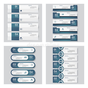 收集4个蓝色模板。 矢量背景。