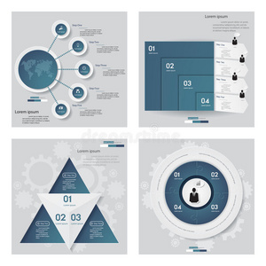 收集4个蓝色模板。 矢量背景。