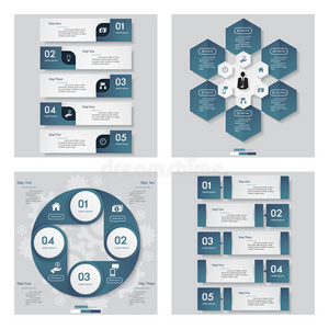 收集4个蓝色模板。 矢量背景。