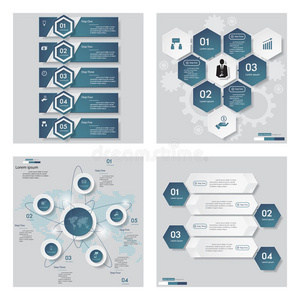 收集4个蓝色模板。 矢量背景。