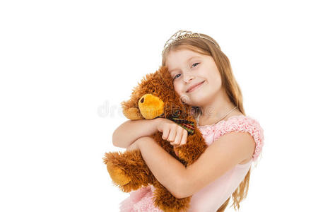 快乐 肖像 泰迪 礼物 女儿 安全的 面对 婴儿 拥抱 女孩