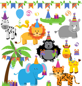 可爱极了 大象 可爱的 五彩纸屑 邀请 狮子 动物 礼物