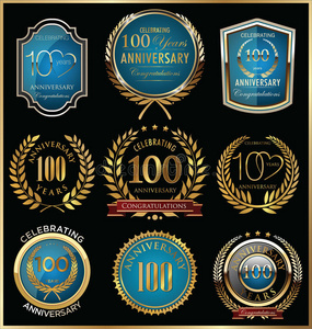 周年纪念金和蓝色标签收集，100年