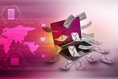 电子邮件概念。现代笔记本电脑和信封