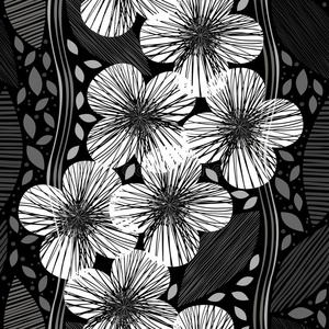抽象花朵的单色无缝图案。