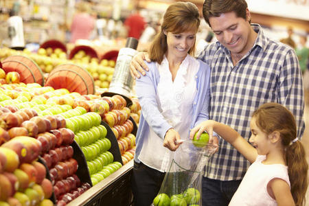 一家超市一家人在超市买水果照片
