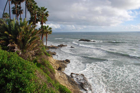 拉古纳海滩，加利福尼亚海岸线海斯勒公园在冬季。