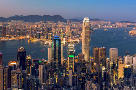 亚洲 市中心 高的 商业 金融 港口 城市景观 香港 摩天大楼