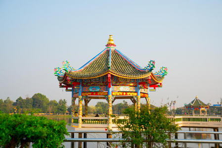 自然 池塘 亭阁 美丽的 反射 环境 亚洲 风景 美女 建筑