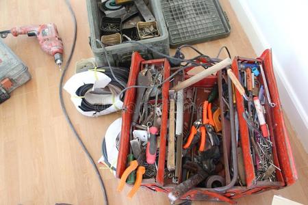 家具 古老的 工具箱 习惯于 行业 钳子 车间 建设 工作