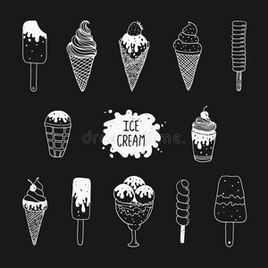 牛奶 甜点 巧克力 黑板 插图 偶像 奶油 绘画 冰淇淋
