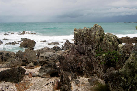 海滩景观，陶兰加市，北岛，新西兰