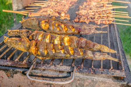 烤架 食物 鲶鱼 燃烧 饮食 美味的 外部 热的 木炭 生活