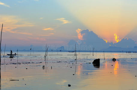 泰国 地区 自然 泥泞 天空 渔业 太阳 风景 日出 地平线