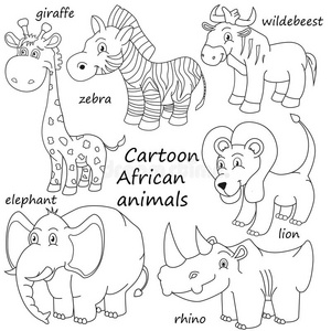 卡通轮廓非洲动物