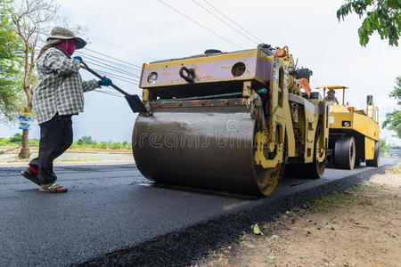 公路 黑顶 铺设 建筑 重的 砾石 柴油机 开车 车道 热的