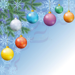 圣诞背景与树枝和球