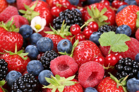浆果水果与草莓蓝莓和樱桃混合