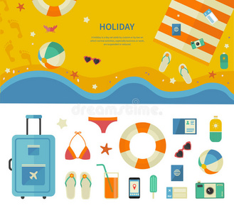 海上假日旅游概念的横幅和图标