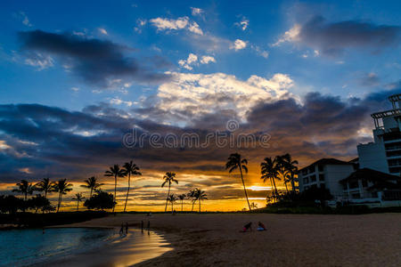 海景 海湾 天堂 美丽的 天空 特拉 地平线 日落 夏威夷