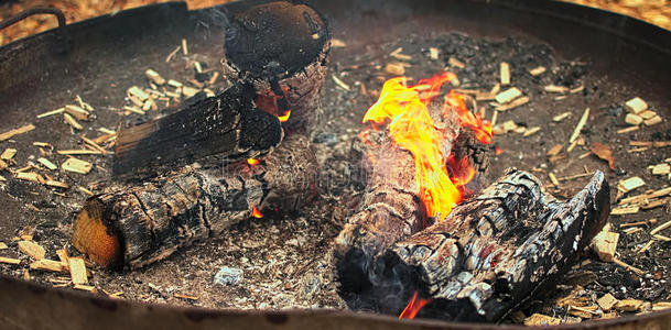 火焰，锅，燃烧，燃烧木材，灰烬