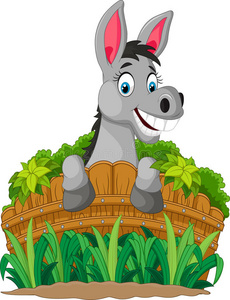 驴子卡通抱着篱笆照片