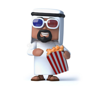 3D阿拉伯人一边吃爆米花一边看3D电影