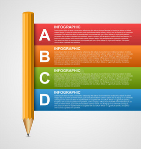 创意教育信息图形模板与铅笔和丝带。