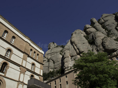 丘陵 房子 岩石 加泰罗尼亚 克洛斯特 西班牙 教堂 蒙特塞拉特