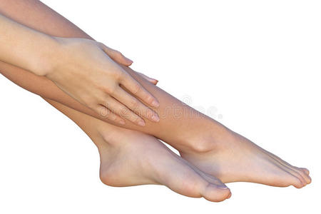 女人温柔地抚摸她的腿照片