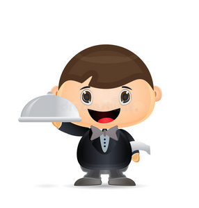 服务员的卡通插图图片