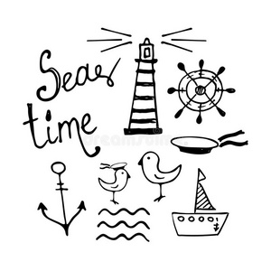 海螺 素描 帽子 灯塔 海的 杂交 海盗 绘画 海洋 插图