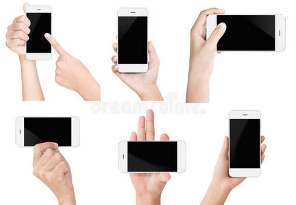 手持白色现代智能手机显示屏幕显示隔离